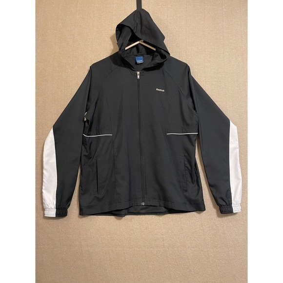 Reebok Jacket Men's Medium Black Hooded Zipper Pockets - Picture 1 of 11